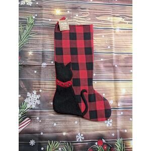 NEW Red Black Buffalo Plaid Cat Christmas Stocking With Bells Holiday